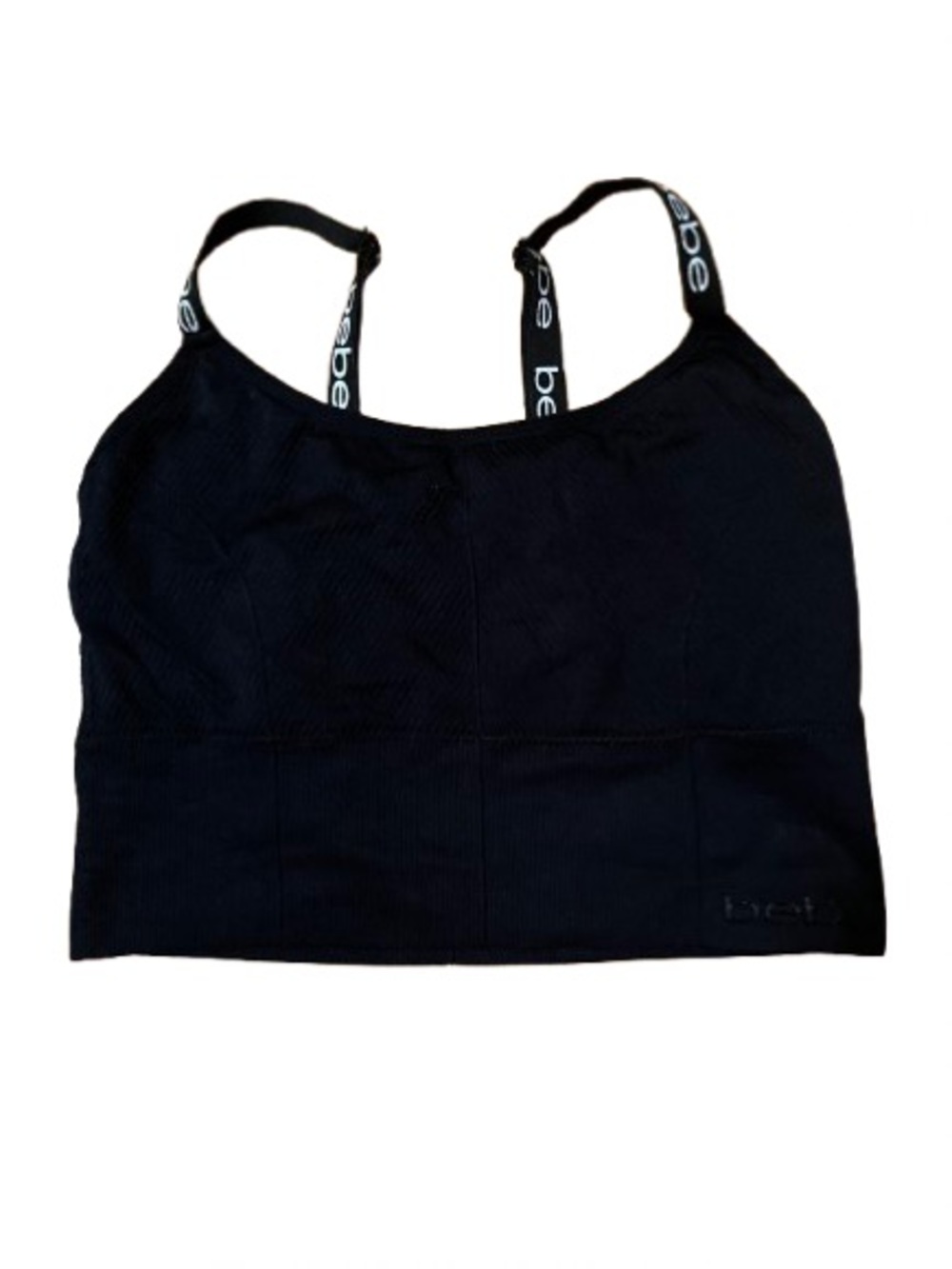 Bebe Black Ribbed Logo-Strap Cropped Tank Size 1X